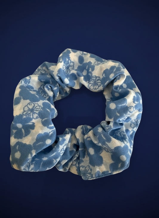 blue flower scrunchie