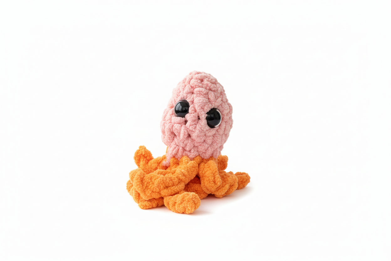 crochet pink and orange octopus