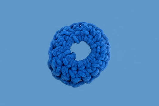 dark blue crochet scrunchie