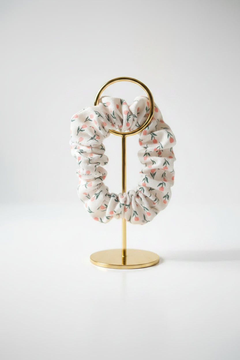green and pink flower scrunchie