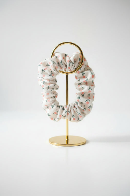 green and pink flower scrunchie