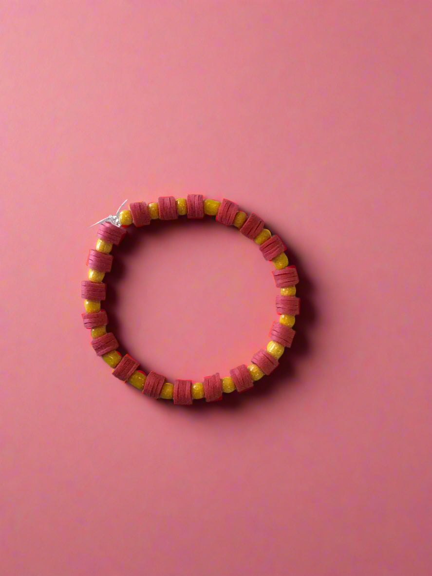 red and yellow colourful bracelet